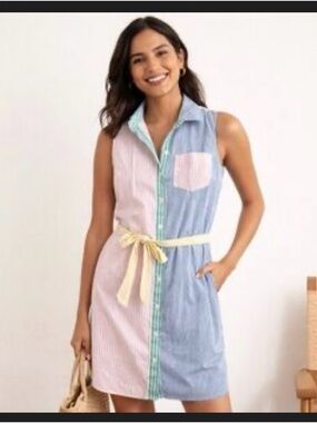 J. Crew Multi-Color patchwork striped cotton dress! Size 8